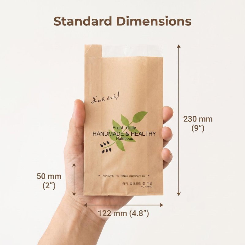 PE-laminated bread bag dimensions 122 x 50 x 230 mm PE-laminated bread bag dimensions 122 x 50 x 230 mm