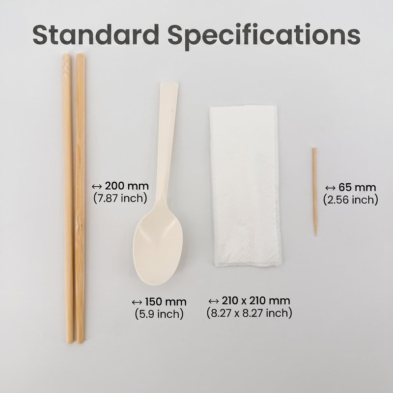 Custom Four-Piece Biodegradable Cutlery Kit – Chopsticks, PLA Spoon, Napkin, Toothpick - image 2