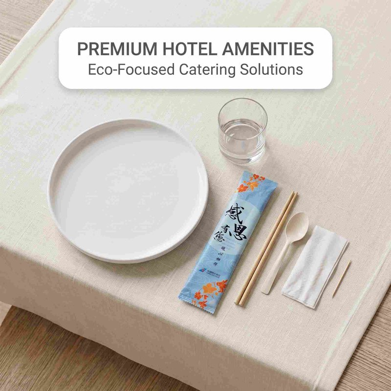 Custom Four-Piece Biodegradable Cutlery Kit – Chopsticks, PLA Spoon, Napkin, Toothpick - image 6