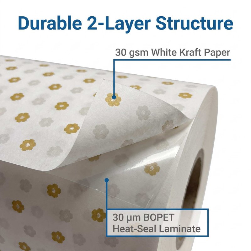 Custom Printed Paper-Based High-Temp Heat-Seal Film – 300mm Kraft BOPET Roll - image 3