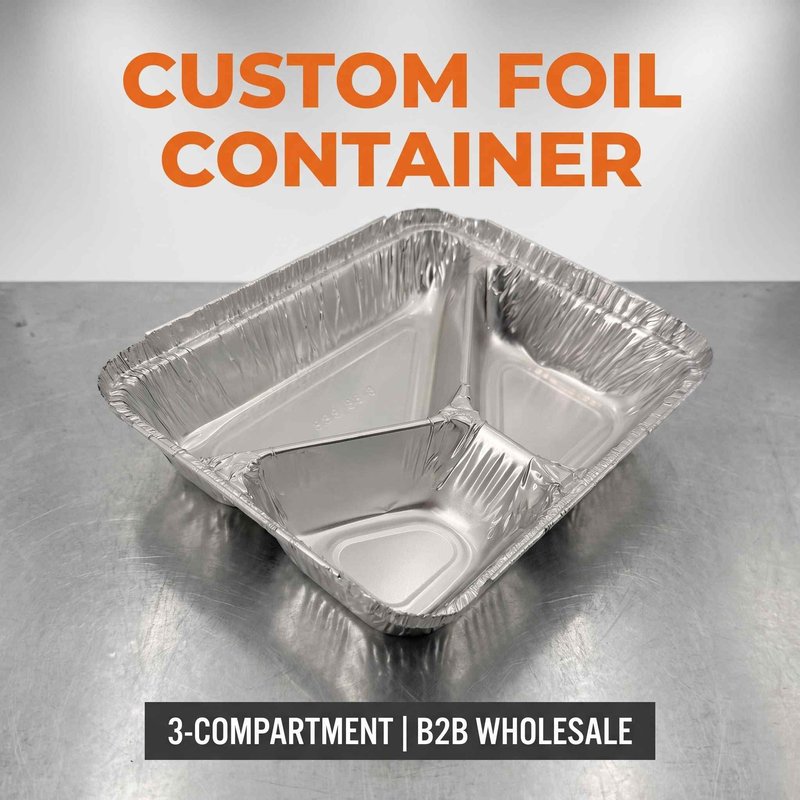 Three-Compartment Rolled-Rim Aluminum Foil Meal Container 227×178mm – Bulk OEM - image 1