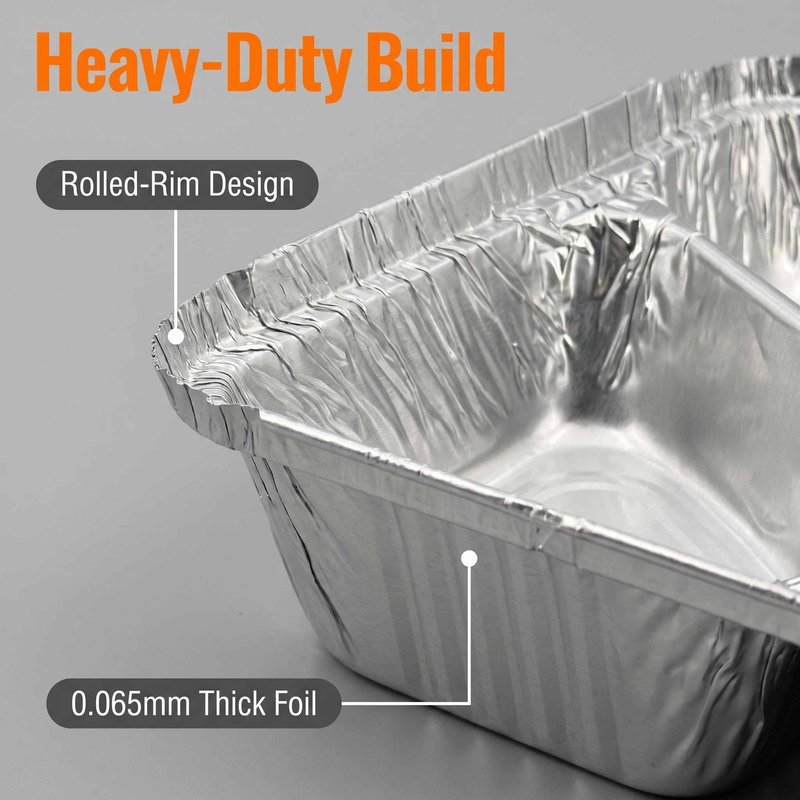 Three-Compartment Rolled-Rim Aluminum Foil Meal Container 227×178mm – Bulk OEM - image 4