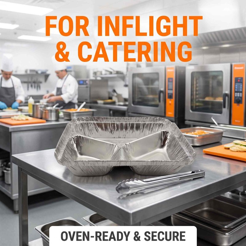 Three-Compartment Rolled-Rim Aluminum Foil Meal Container 227×178mm – Bulk OEM - image 5