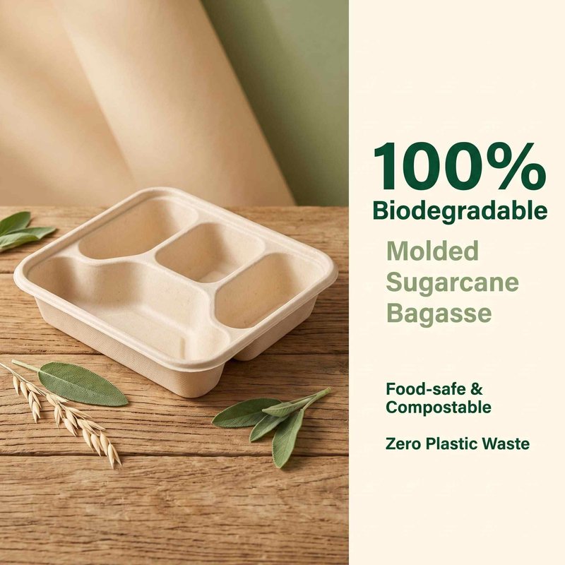 Four-Compartment Biodegradable Bagasse Meal Tray 220×190mm – Inflight & Catering - image 2 Four-Compartment Biodegradable Bagasse Meal Tray 220×190mm – Inflight & Catering - image 2