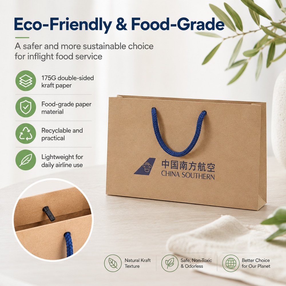 Custom printed airline kraft paper hand bag with OEM branding - logo printing for airline and duty-free retail