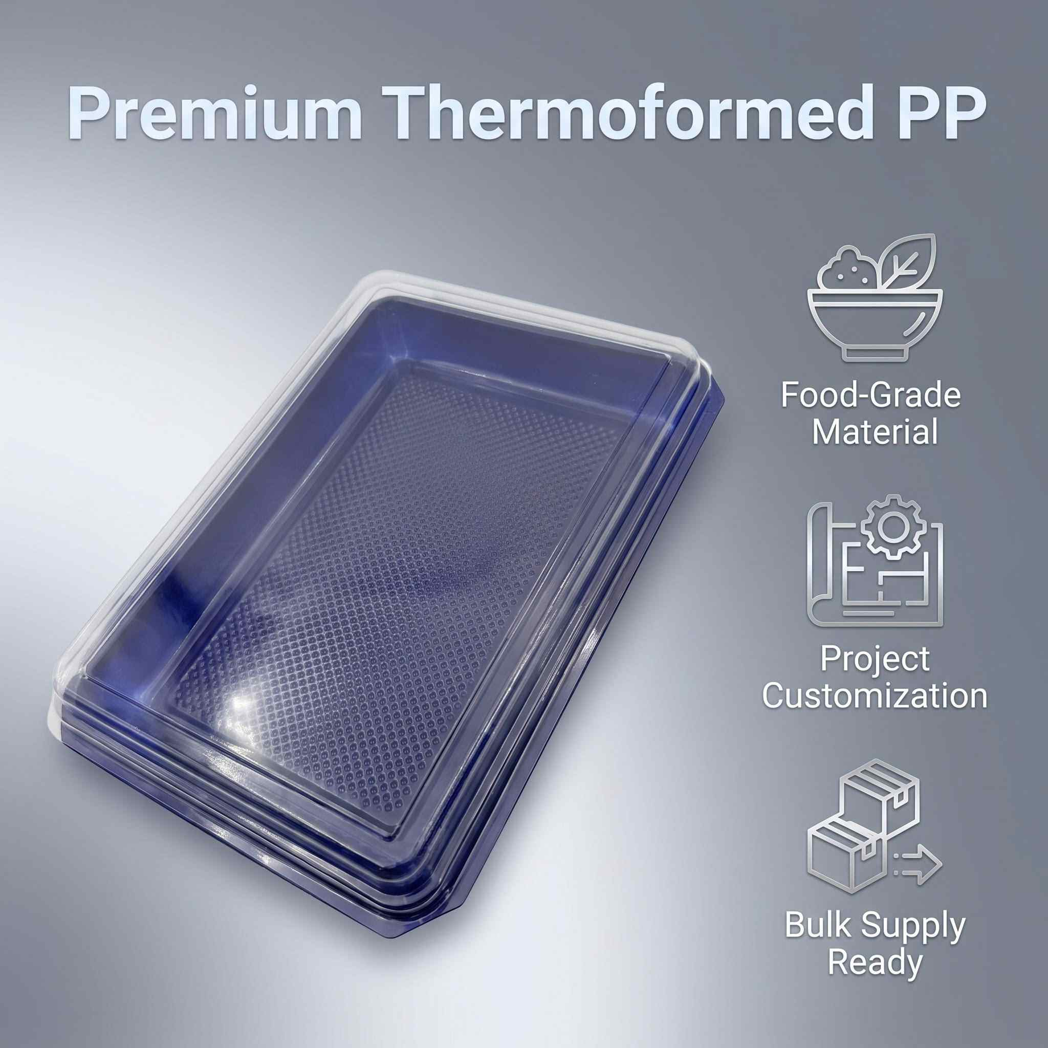 Close-up of the non-slip textured interior of the blue PP meal box base to prevent food shifting.